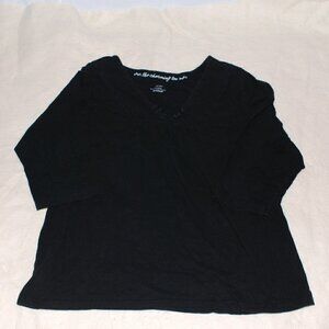 Avenue 18/20 Womens The Charming Tee Vneck Black ¾ length sleeve GUC 100% Cotton